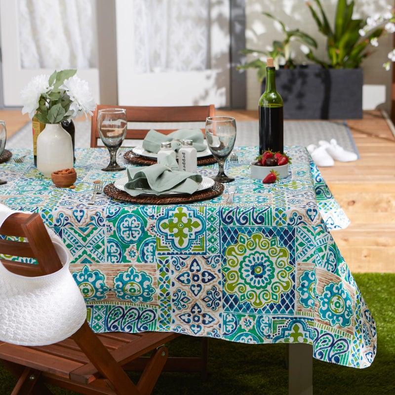 DII Spanish Tile Print Collection, Flannel Backed Tablecloth, 60 x 84, Multi Color - Image 4